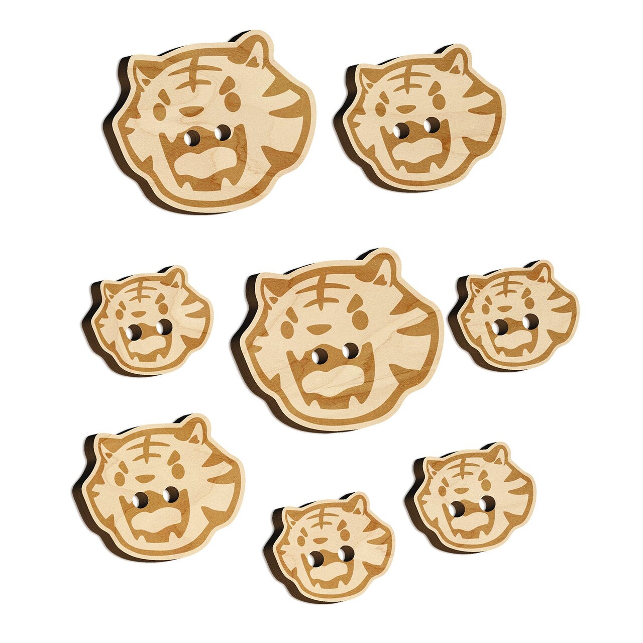 Cute and Fierce Tiger Head Wood Buttons for Sewing Knitting Crochet DIY Craft